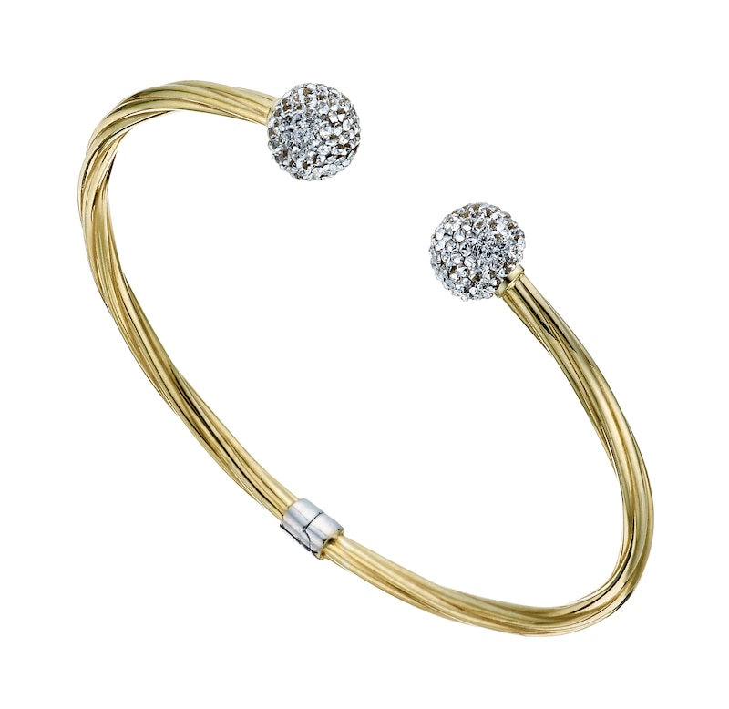 Together Silver & 9ct Bonded Gold Crystal Torque Bangle