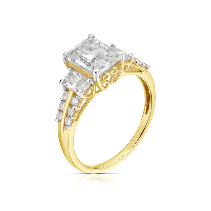 9ct Gold Three Stone Cubic Zirconia & Shoulder Set Ring