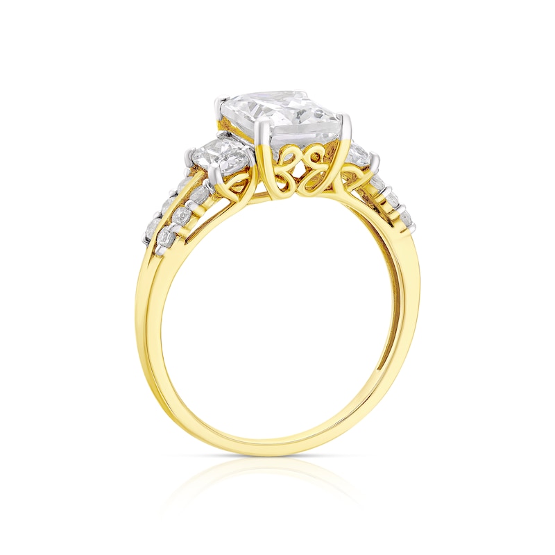Main Image 3 of 9ct Yellow Gold Three Stone Cubic Zirconia & Shoulder Set Ring