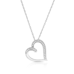 Sterling Silver Open Heart Diamond Pendant Necklace