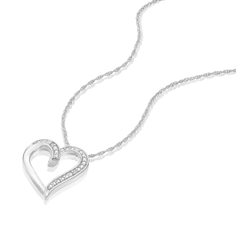 Main Image 2 of Sterling Silver Open Heart Diamond Pendant Necklace