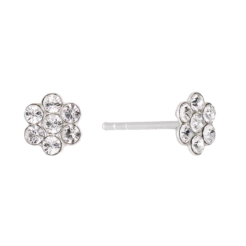 Children's Sterling Silver Dainty Crystal Flower Stud Earrings