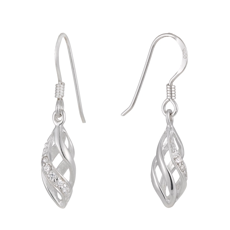 Silver Cubic Zirconia Cage Drop Earrings