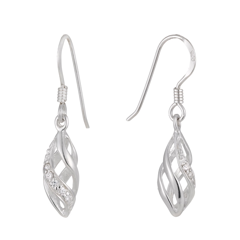 Main Image 1 of Sterling Silver Cubic Zirconia Cage Drop Earrings