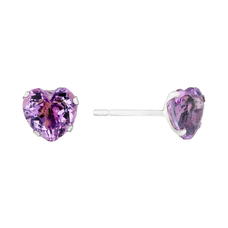 9ct White Gold Amethyst Heart Stud Earrings