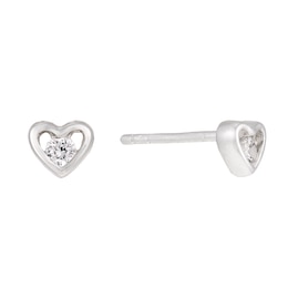 Silver Small Cubic Zirconia Heart Stud Earrings