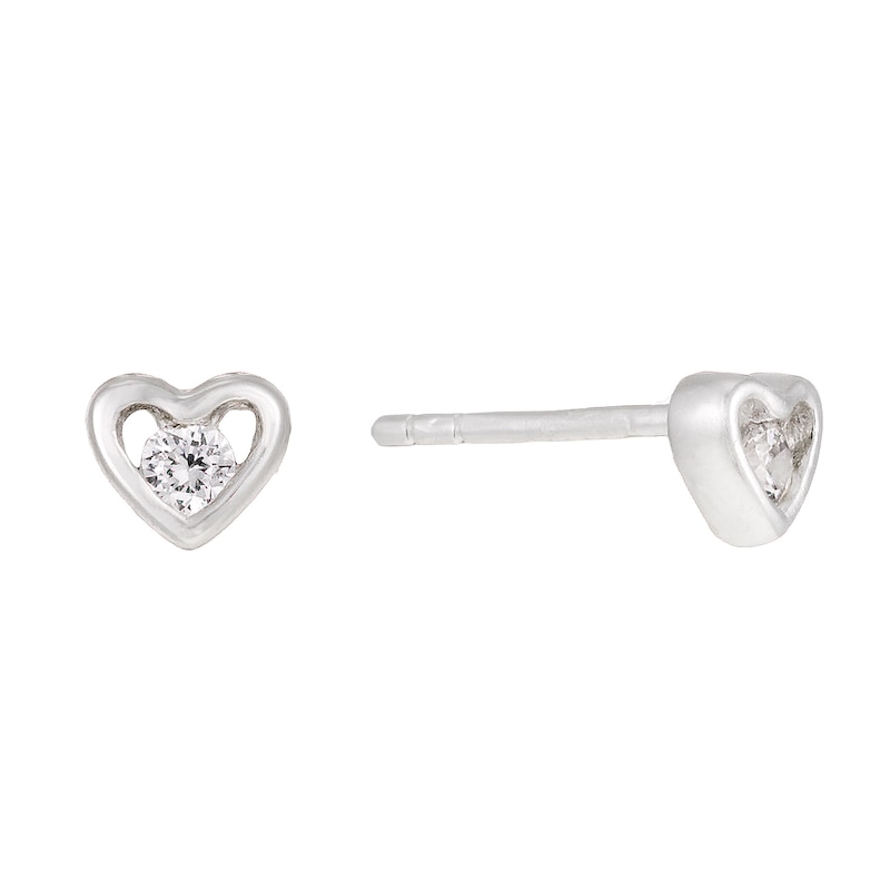 Main Image 1 of Sterling Silver Small Cubic Zirconia Heart Stud Earrings