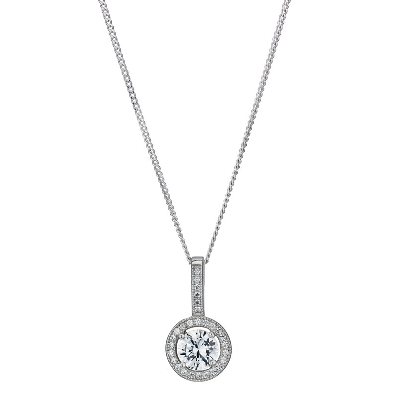 Main Image 1 of Sterling Silver Cubic Zirconia Halo Pendant