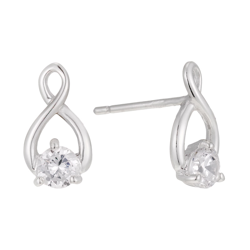 Main Image 1 of Sterling Silver & Cubic Zirconia Figure of Eight Stud Earrings