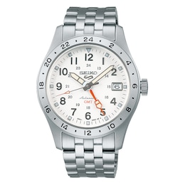 Seiko 5 Sports 'Overwhite' Field GMT White Dial Stainless Steel Bracelet Watch