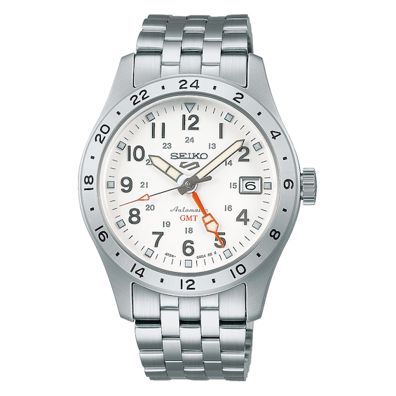 Seiko 5 Sports 'Overwhite' Field GMT White Dial Stainless Steel Bracelet Watch