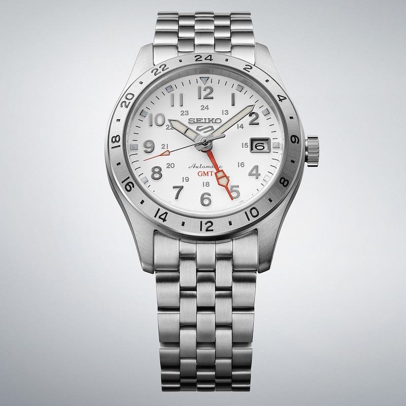 Main Image 4 of Seiko 5 Sports 'Overwhite' Field GMT White Dial Stainless Steel Bracelet Watch