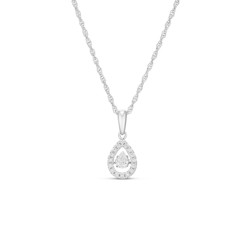 Main Image 1 of Dancing Diamonds Platinum Plated Sterling Silver 0.25ct Pear Cut Lab-Grown Diamond Halo Pendant Necklace