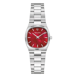 Bulova Super Seville Women's Red Dial & Silver Tone Stainless Steel Bracelet Watch