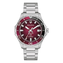 Bulova Marine Star Men's Red Dial & Silver Tone Stainless Steel Bracelet Watch