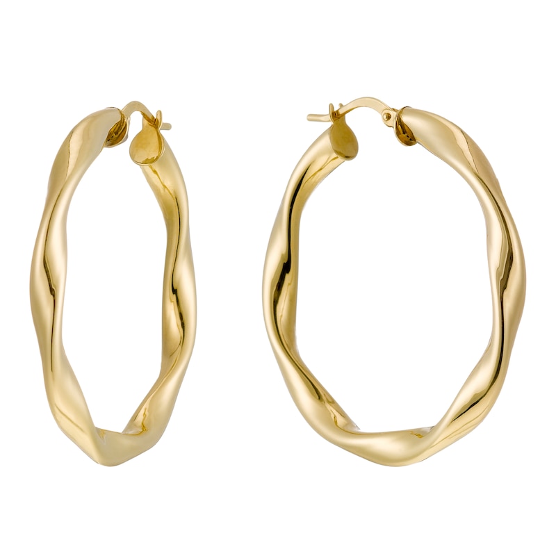 Main Image 1 of Together Silver & 9ct Bonded Gold Twisted 30mm Hoop Earrings