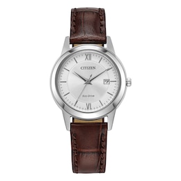 Citizen Women's Dress Silver Tone Dial & Brown Leather Strap Watch