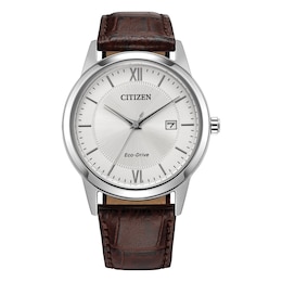 Citizen Classic Men's Silver Tone Dial & Brown Leather Strap Watch