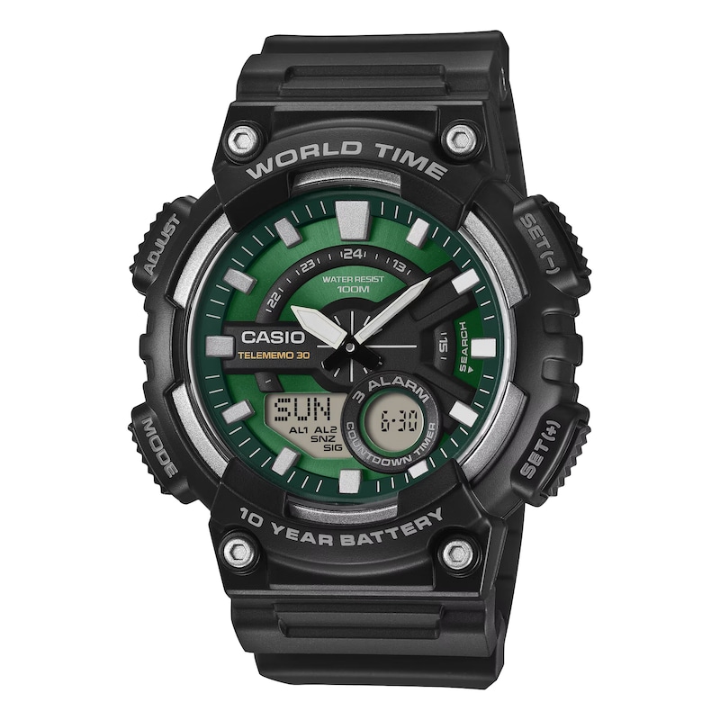 Main Image 1 of Casio AEQ 110W 3A2VEF TIMELESS Green Dial Black Resin Strap Watch