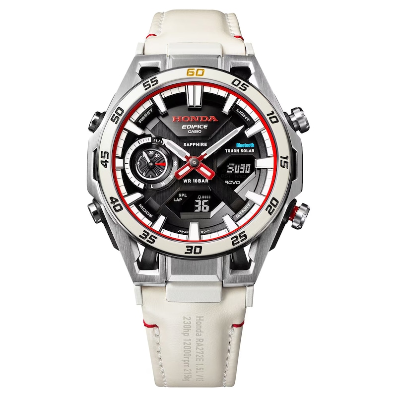 Main Image 2 of Casio Edifice ECB 2300HR 1AEF Honda Racing Collaboration Black Dial White Leather Strap Watch