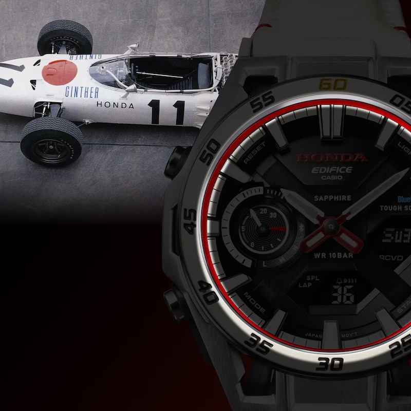 Main Image 6 of Casio Edifice ECB 2300HR 1AEF Honda Racing Collaboration Black Dial White Leather Strap Watch