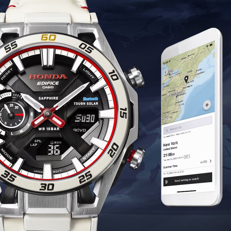 Main Image 9 of Casio Edifice ECB 2300HR 1AEF Honda Racing Collaboration Black Dial White Leather Strap Watch