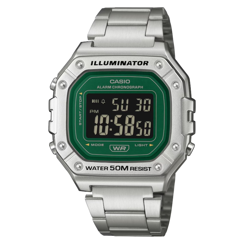 Main Image 1 of Casio W 218HD 3AVEF TIMELESS Digital Green Dial Silver Tone Stainless Steel Bracelet Watch