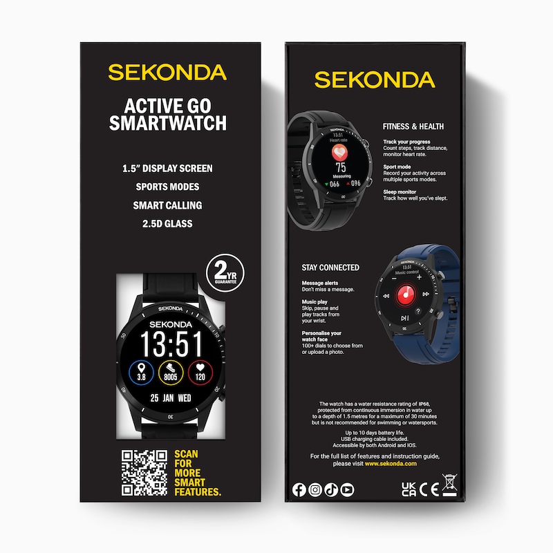 Main Image 6 of Sekonda Active 2 Unisex Black Dial Black Silicone Strap Smartwatch