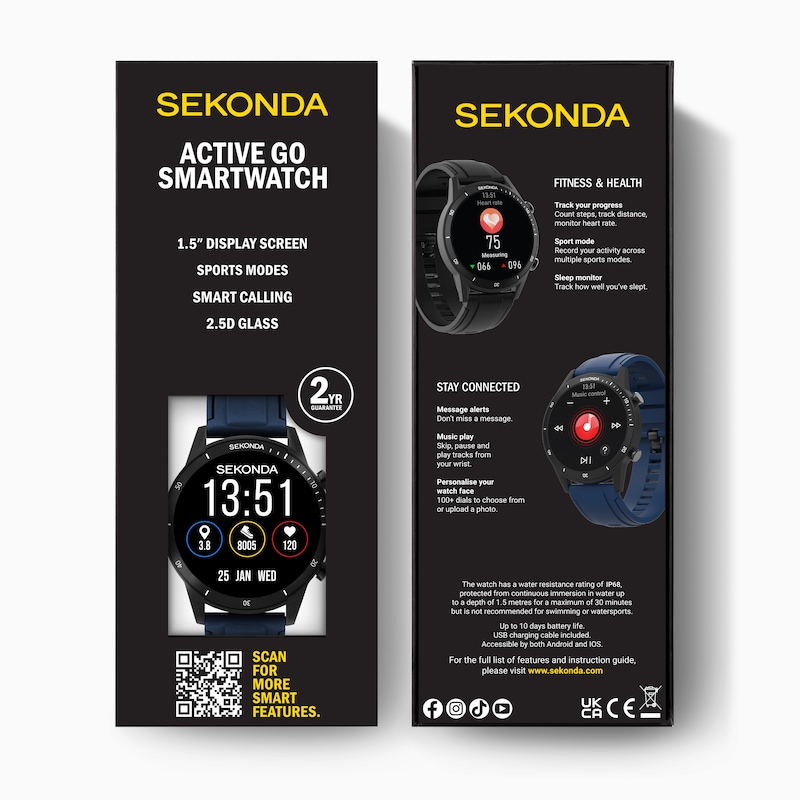 Main Image 6 of Sekonda Active 2 Unisex Black Dial Blue Silicone Strap Smartwatch