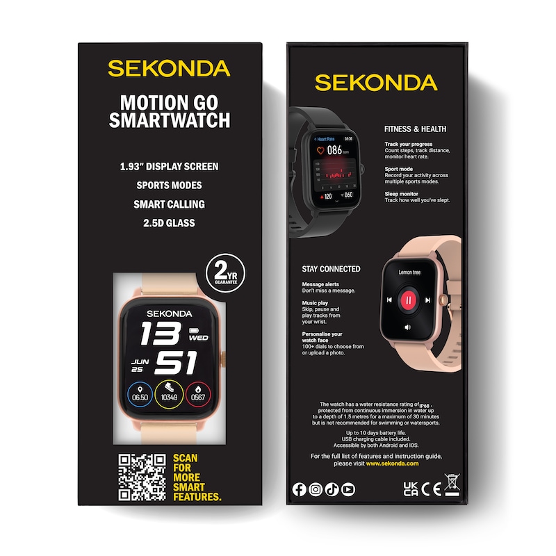 Main Image 6 of Sekonda Motion 2 Unisex Black Dial Pink Silicone Strap Smartwatch