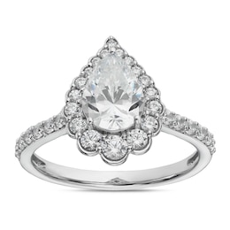 Sterling Silver Cubic Zirconia Pear Shape Graduated Halo Ring