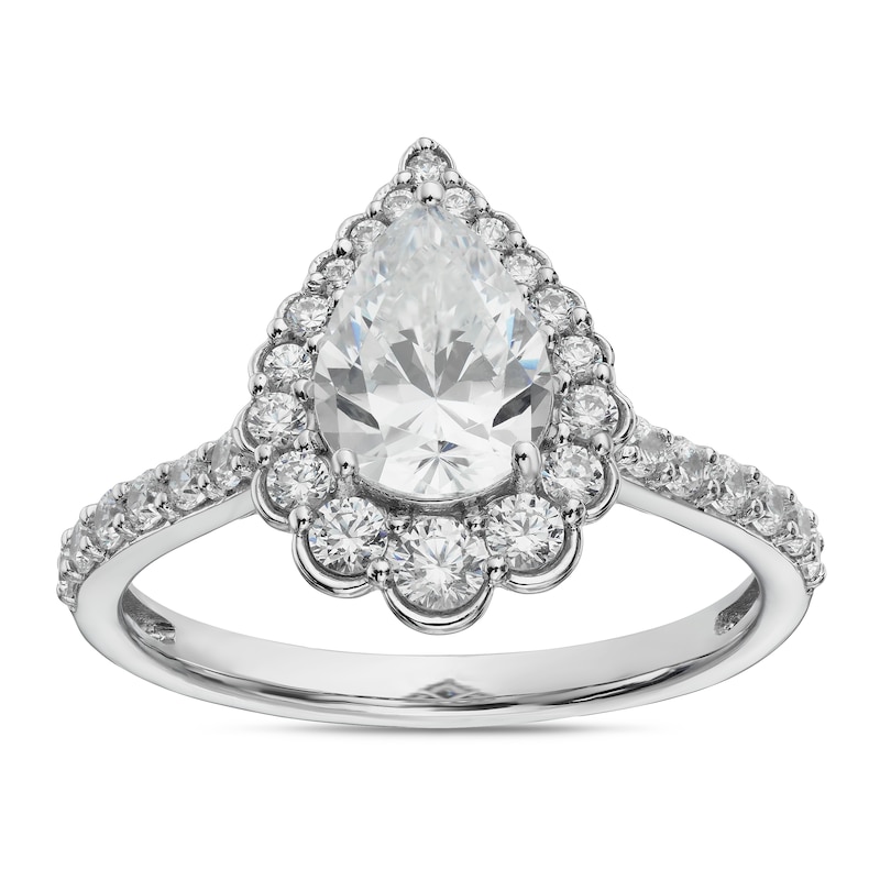 Main Image 1 of Sterling Silver Cubic Zirconia Pear Shape Graduated Halo Ring
