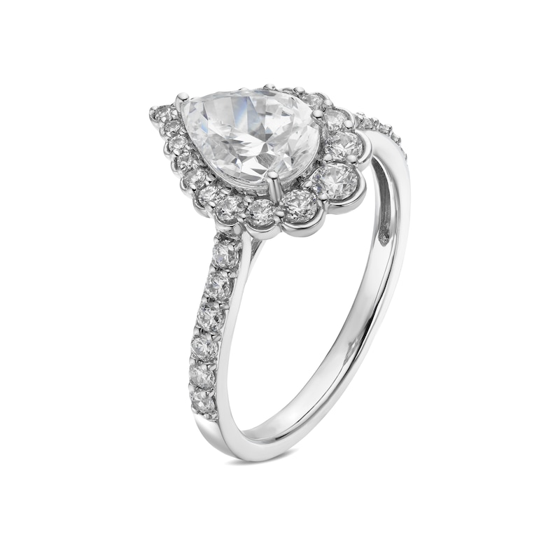 Main Image 2 of Sterling Silver Cubic Zirconia Pear Shape Graduated Halo Ring