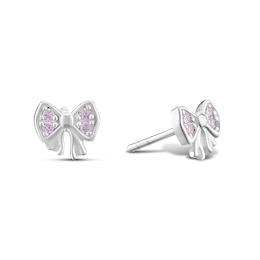Children's Sterling Silver Pink Cubic Zirconia Bow Stud Earrings
