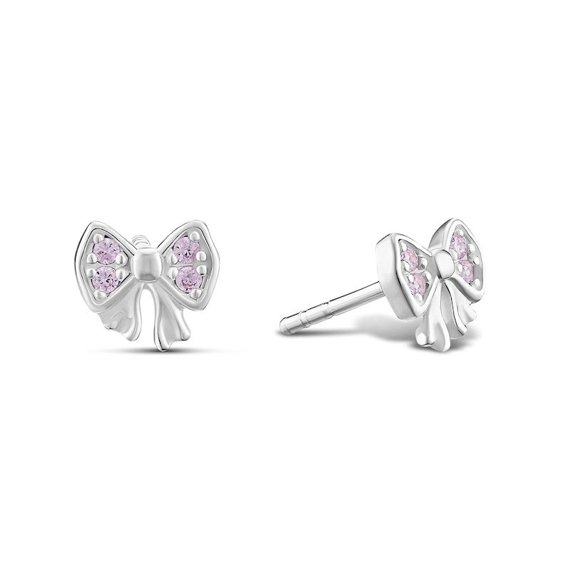 Main Image 1 of Children's Sterling Silver Pink Cubic Zirconia Bow Stud Earrings