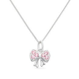 Children's Sterling Silver Pink Cubic Zirconia Bow Pendant