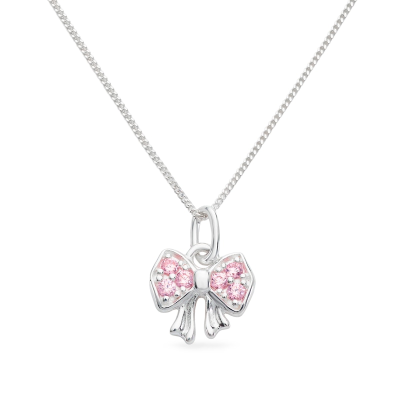 Main Image 1 of Children's Sterling Silver Pink Cubic Zirconia Bow Pendant