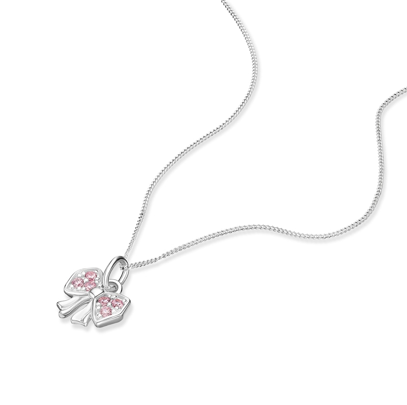 Main Image 2 of Children's Sterling Silver Pink Cubic Zirconia Bow Pendant