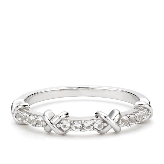 Sterling Silver Created White Sapphire X-Design Ring
