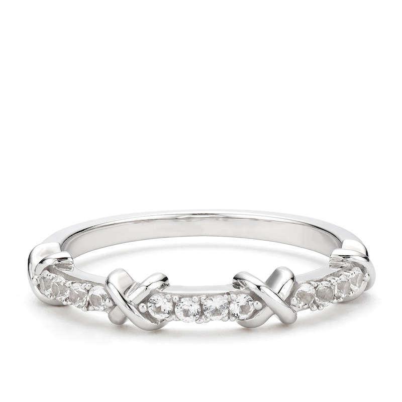 Main Image 1 of Sterling Silver Created White Sapphire X-Design Ring