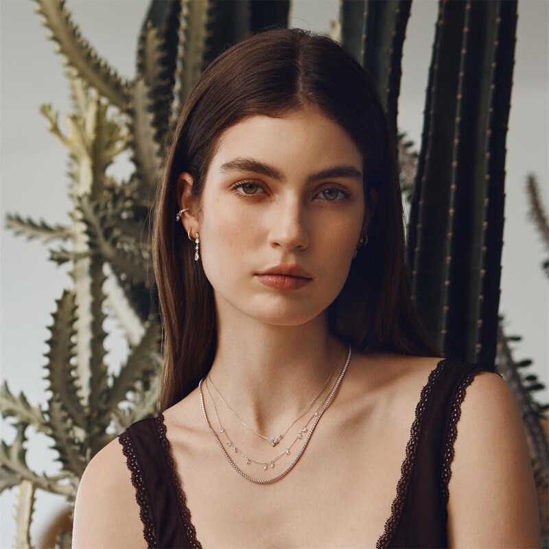 Main Image 2 of Ania Haie Starlit Drops Silver Sparkling Lucky Clover Necklace