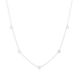 Ania Haie Starlit Drops Silver Pavé Puffed Heart Station Necklace