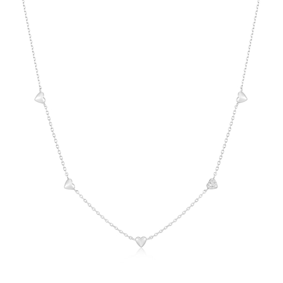 Ania Haie Starlit Drops Silver Pavé Puffed Heart Station Necklace
