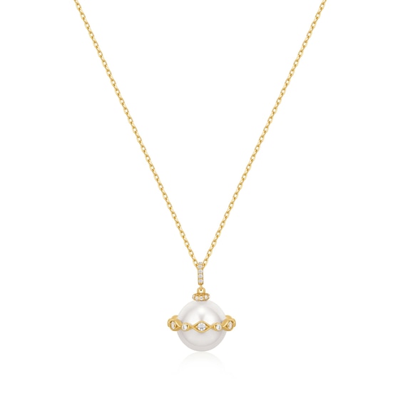 Ania Haie Luna Gaze Gold Shell Pearl Halo Evil Eye Necklace