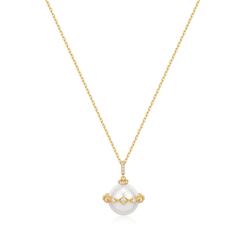 Main Image 1 of Ania Haie Luna Gaze Gold Simulated Pearl Halo Evil Eye Necklace