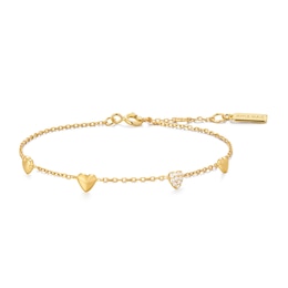 Ania Haie Starlit Drops Gold Pavé Puffed Heart Station Bracelet
