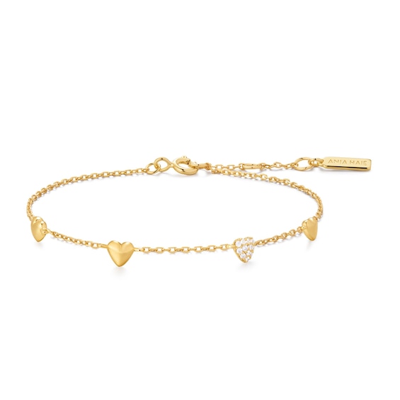 Ania Haie Starlit Drops Gold Pavé Puffed Heart Station Bracelet