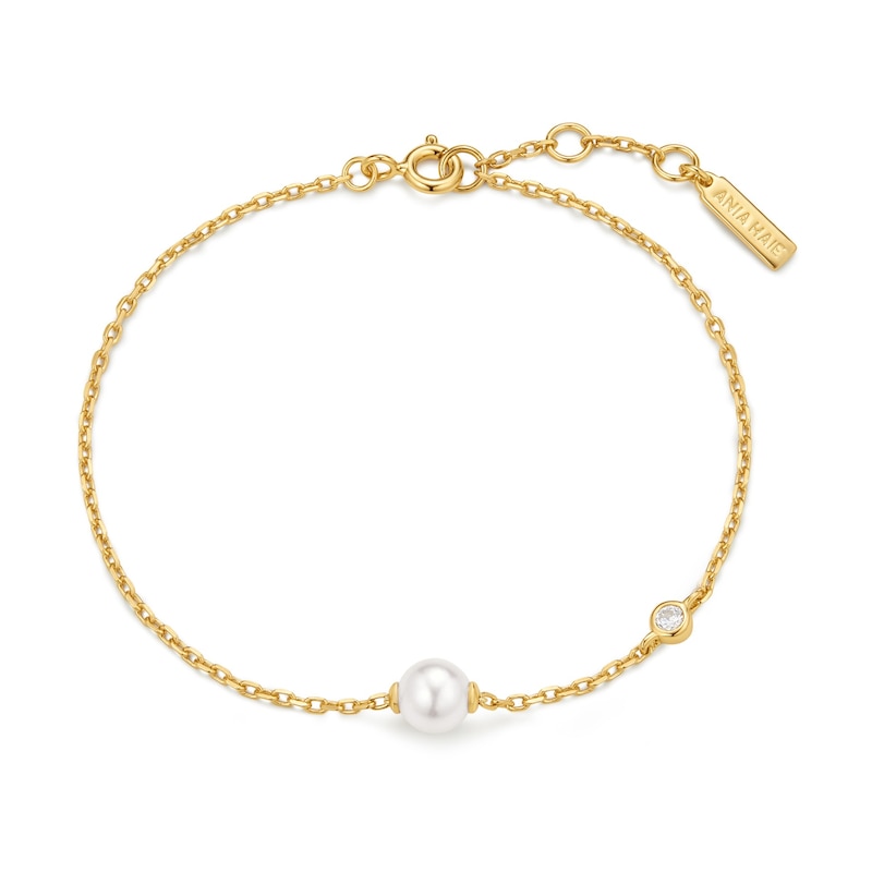 Main Image 1 of Ania Haie Luna Gaze Gold Simulated Pearl & Bezel Set Sparkle Bracelet