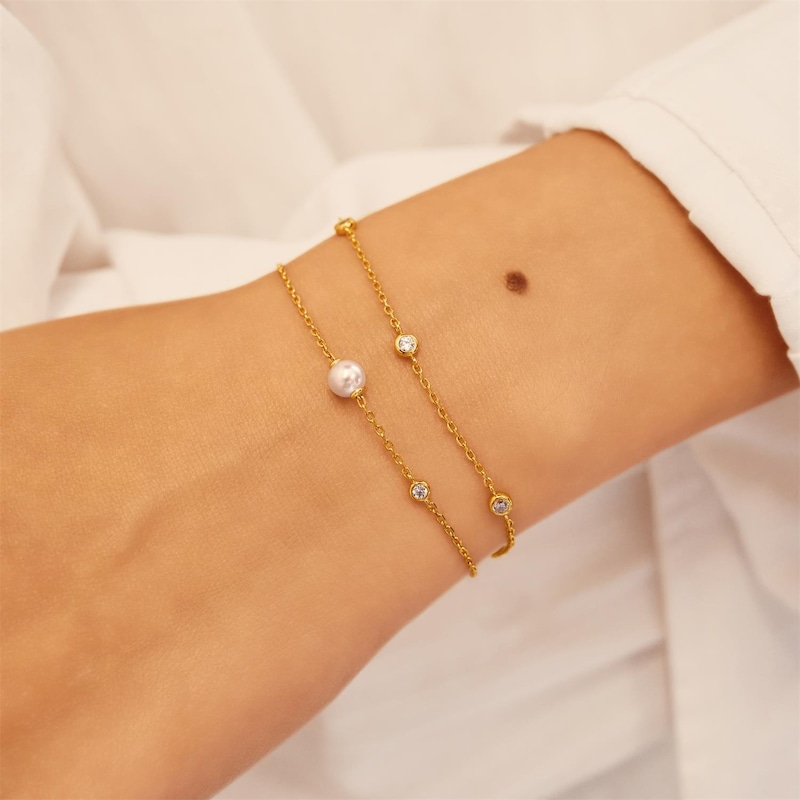 Main Image 2 of Ania Haie Luna Gaze Gold Simulated Pearl & Bezel Set Sparkle Bracelet