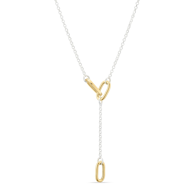 Main Image 1 of Sterling Silver & Yellow Gold Plated Linked Lariat Chain Necklace